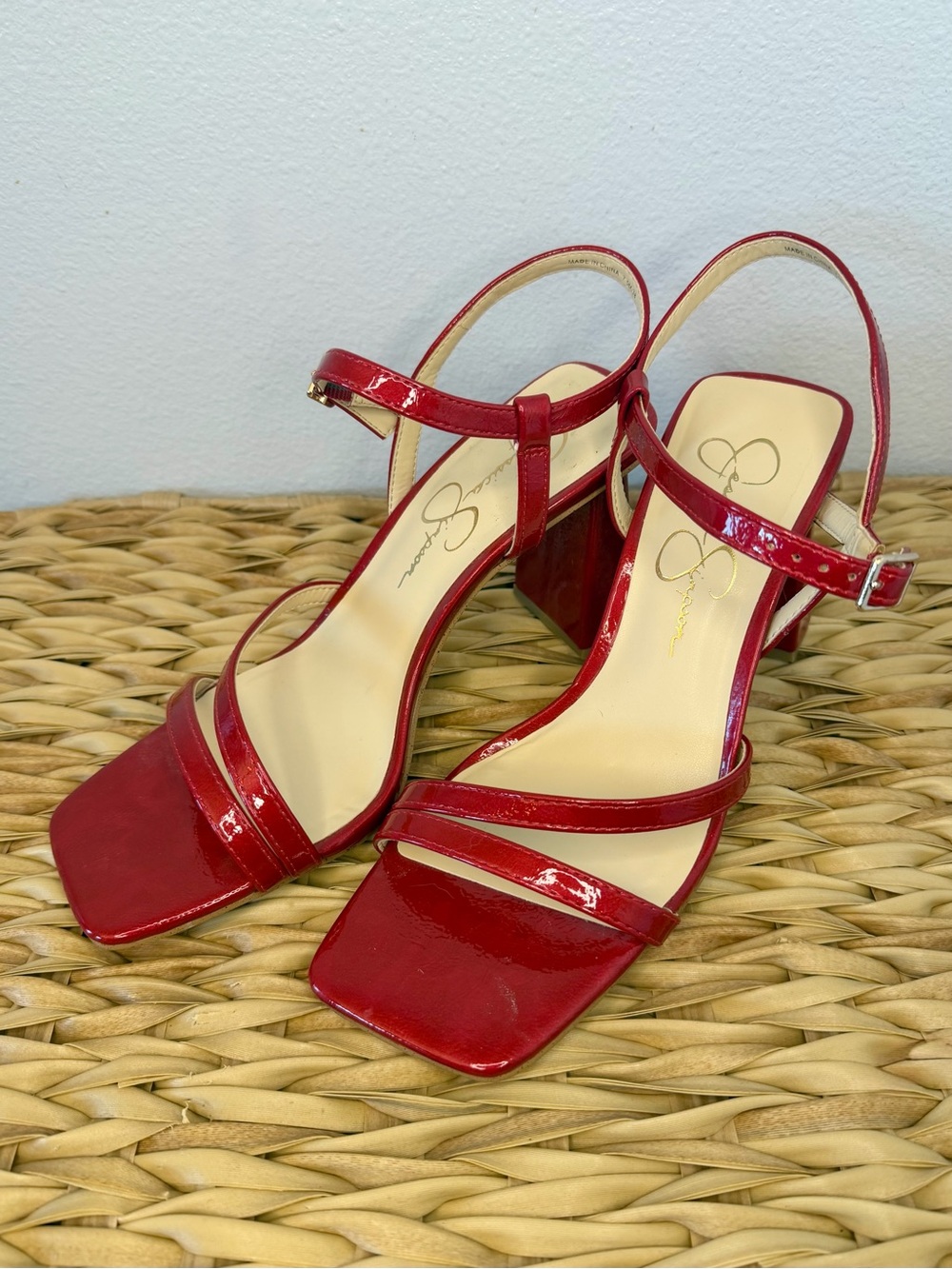 Jessica Simpson Red Square-Toe Strappy Block Heels Size US7.5